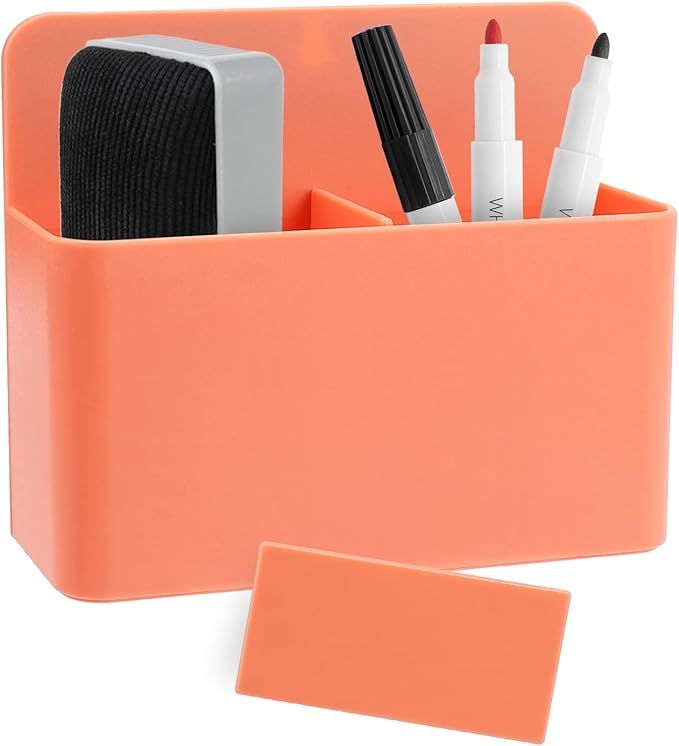 Orange Magnetic Dry Erase Marker Holder, Magnetic Pencil Cup, Orange Locker organizer, Magnetic Marker Holder with Strong for Whiteboard, Refrigerator, Locker Accessories, School and Office Supplies