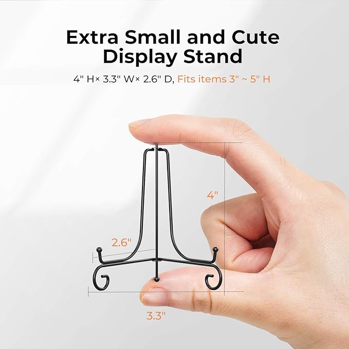 TR-LIFE 4 Pack Plate Stands for Display - 4 Inch Plate Holder Display Stand + Metal Easel Stand for Picture Frame, Decorative Plates, Book, Photo, Collectibles (4 Pack)