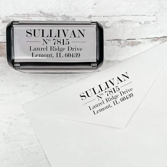 Self Inking Modern Address Stamps | Custom Return Address Stamper (Traditional Serif, Xtra Wide)