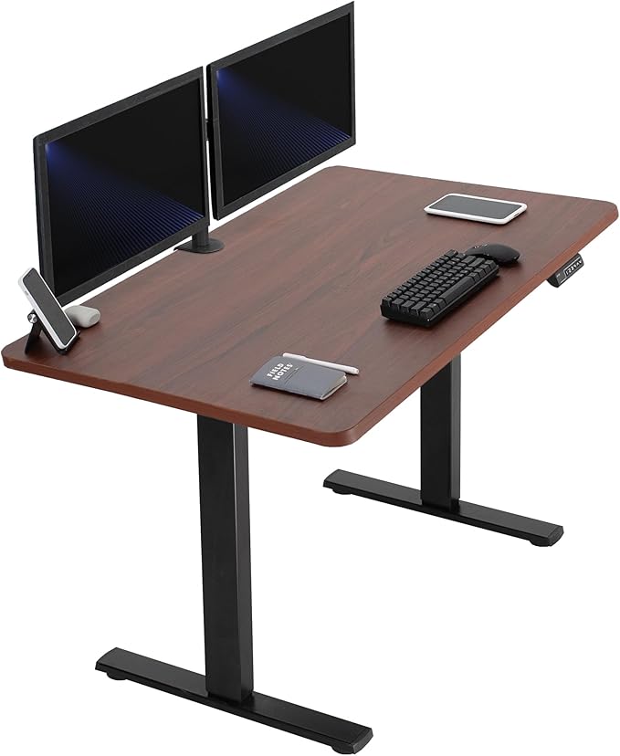 VIVO Electric 48 x 30 in Standing Desk, Memory Height Adjustment, 1B Series, Holds 220 lbs, One-Piece Dark Walnut Top, Black Frame, DESK-KIT-1B5D