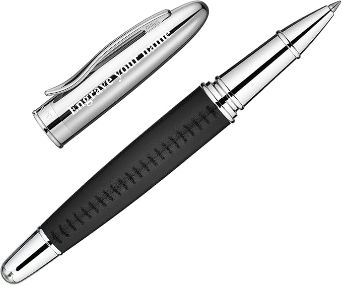BEILUNER 318 Luxury Personalized Leather Pen, Hand-Stitched Premium Black Leather, Chrome-Plated Finish, Schmidt Refill, Fancy Rollerball Pen Gift Set for Men & Women, Executive, Nice Designer pen