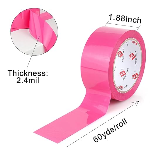 BOMEI PACK Heavy Duty 6 Rolls Colored Moving Tape with Dispenser 1.88 Inch x 60 Yard, Pink Packaging Tape 2.4 mil Packing Tape for Shipping, Moving, Mailing & Storage