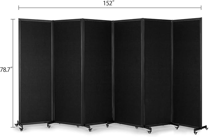 Strongbird Room Partition,Office Divider,Portable Commercial Screen Dividers,Privacy Partition Separator,Classroom School Dividers, 12'7"L* 6'7"H,6 Panel,Black
