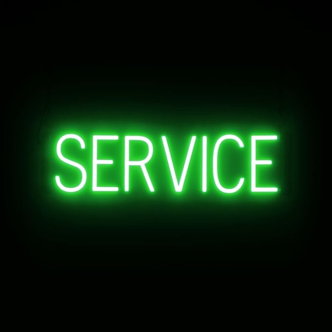 SpellBrite SERVICE Sign | Directional Sign with Neon Look, Green LED Light Source | 24.9" x 6.3"