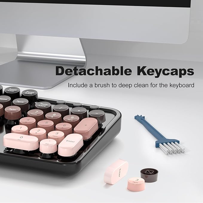 MOFII Wireless Keyboard and Mouse Combo, Full Size 2.4G Plug and Play Typewriter Retro Round Computer Keyboard and Mouse Set for Windows, Computer, Desktop, PC, Notebook - (BlackBerry Gradient)
