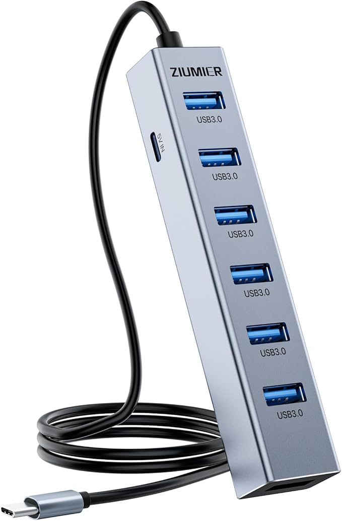 USB C HUB,7 Port USB C to USB Hub,Aluminum Alloy USB 3.0 Data Port, 5Gbps USB Splitter Compatible for Laptop, MacBook, iPad, Surface Pro, XPS