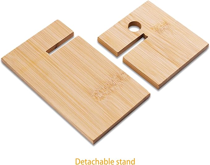 Healfyya Bamboo Tablet Holder - Adjustable Folding iPad Stand with Charge Port for Desk or Cooking