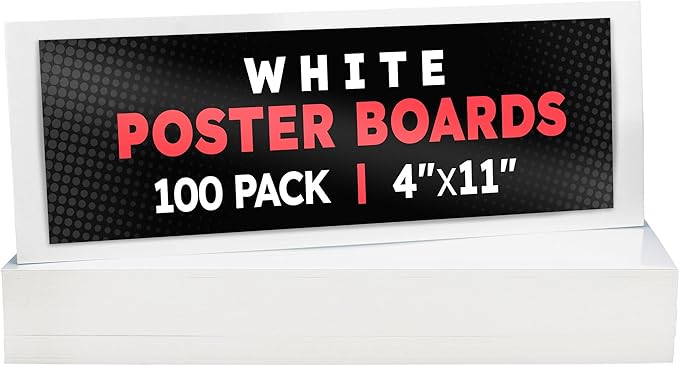 Hygloss Small Poster Board 4x11 - 100 Poster Boards Bulk Pack - 10 Pt. Thickness White Poster Board Paper for Projects, Presentations, Displays, Signs, Crafts - Blank Posterboard Multipack 4" x 11"
