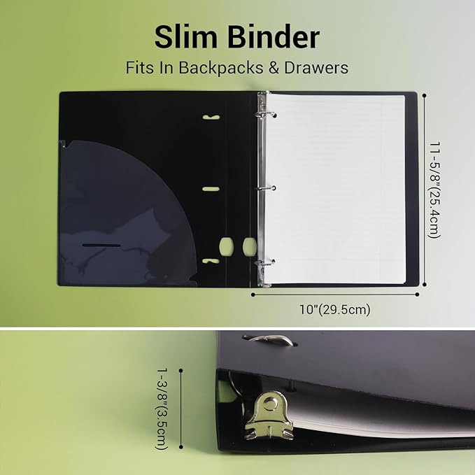 MUKAWA 1 Inch 3 Ring Binder, D-Ring Binder Holds 250 Sheets, PP Cover with Writable Spine Label, Lay-Flat Design, Letter Size 8.5x11, Lightweight for School, Office & Home Organization, 4 Pack, Black