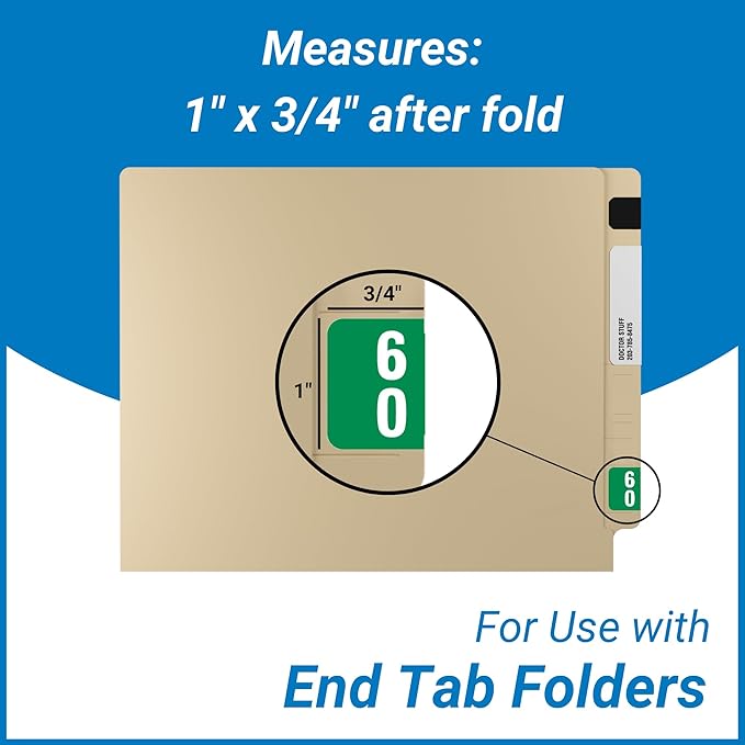 Doctor Stuff - File Folder Labels, Terminal Digit Filing, Consecutive Double Digit Numbers 60-69, Compatible with SMEAD DDS - SMDM Series Chart Stickers, Green, 1" x 1-1/2", 500/Roll