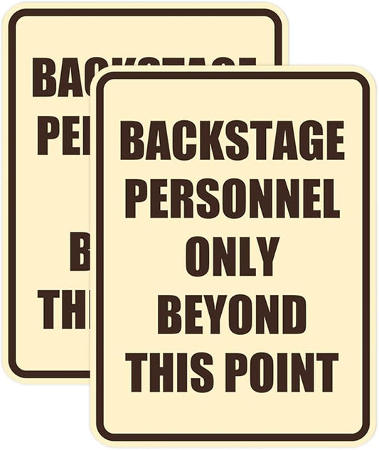 Portrait Round Backstage Personnel Only Beyond This Point Door or Wall Sign Easy Installation | Music | Concert | Festivals Sign (Ivory/Dark Brown) - Medium (2 Pack)