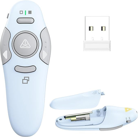 QUI Presentation Clicker Wireless Presenter Remote Clicker for PowerPoint Presentation Remote, PowerPoint Slide Advancer for Mac/Windows/Linux, Google Slide/PPT/Keynote, USB A, Blue