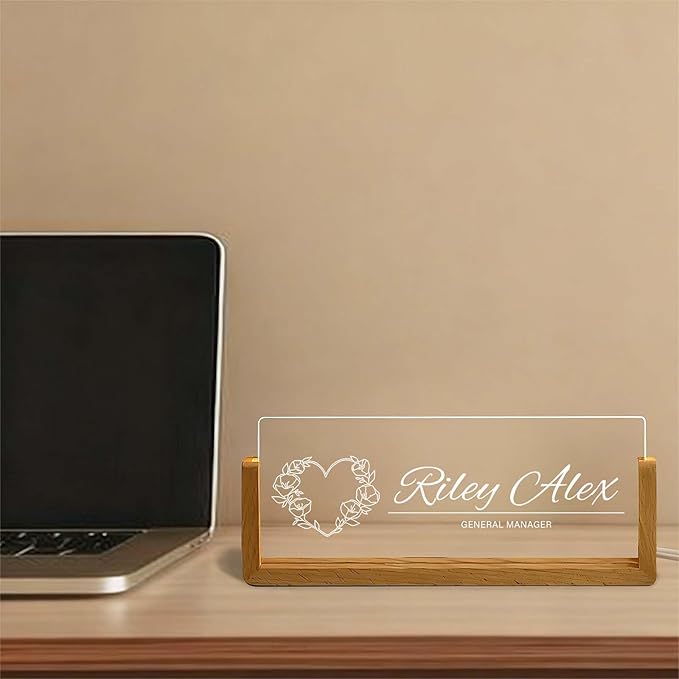 Custom Desk Name Plate Personalized, Light Up Office Name Sign for Boss Coworker Employee, Appreciation Gifts for Professionals, Modern Office Decor
