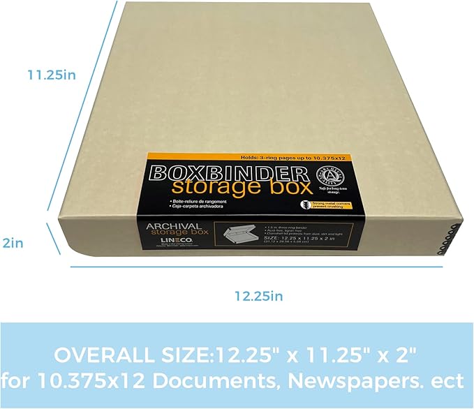 Lineco, Archival Tan 3-Ring Binder Preservation Album Box 12.25 x 11.25 x 2 Inch. Unique Design to Store, Preserve, Organize Photos, Art, Photography, Crafts Acid-Free, 2 Pack