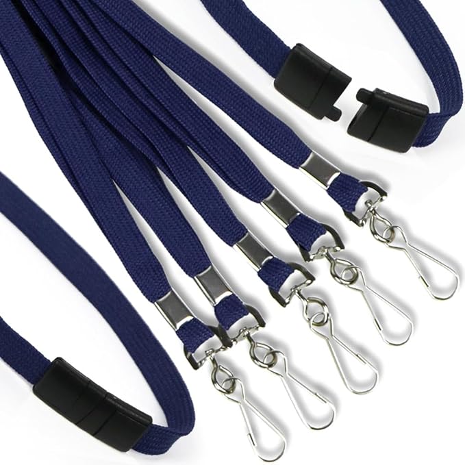 Ollain 25 Pack Breakaway Lanyard with J-Hook Bulk Flat Lanyards for Name tag ID Badges (Midnight Blue, Breakaway 25 Pack)