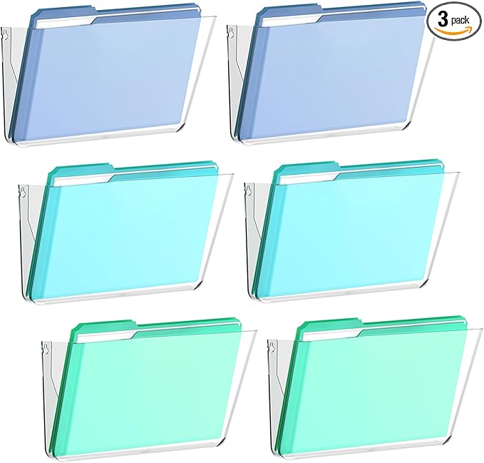 SUPEASY Clear Acrylic Single Pocket, Large Plastic Hanging Wall Mount File Holder Wall File Organizer for Mails, Document, Magazine, Letter Size for Office Home, 6 Pack