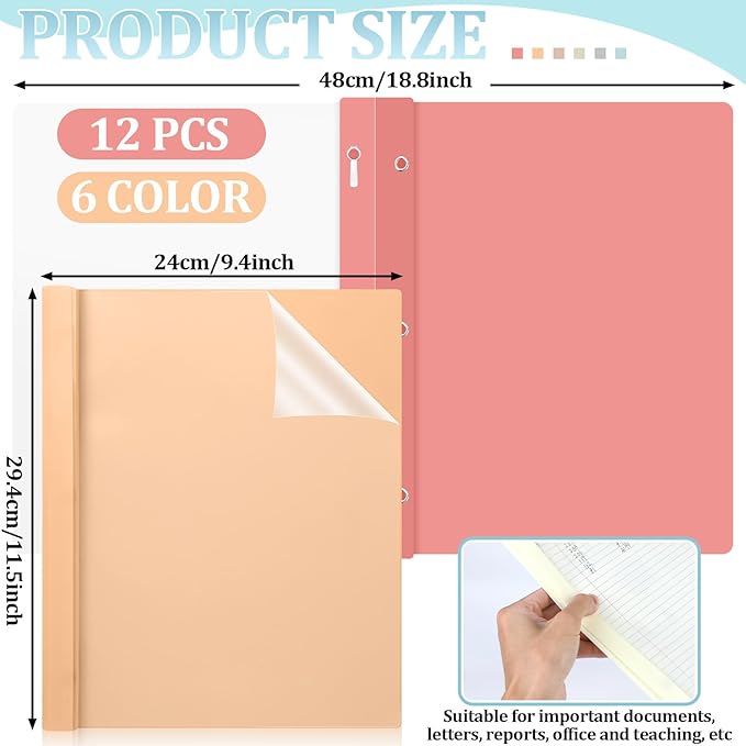 12 PCS Retro Plastic Report Covers with 3 Prongs Clear Front Presentation Folders 3 Prong Folders for Resume Portfolio Document Report Letter Proposal School Classroom Office Supplies (Vintage)