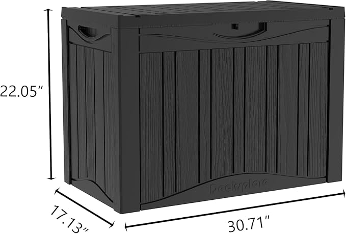 Yardgrace 50 Gallon Plus Outdoor Storage Box, Waterproof Resin Deck Box for Patio, Pool, and Garden, Lockable Bin for Cushions, Tools, and Accessories, UV-Resistant, Black