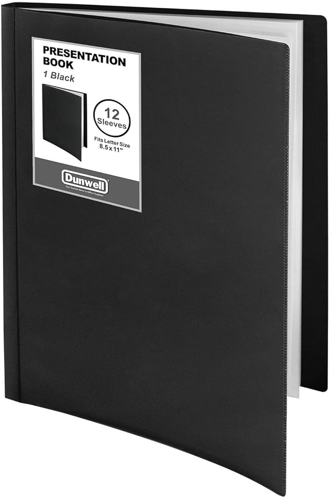 Dunwell Presentation Binder 12-Pocket, Displays 24 Pages, 8.5x11 Portfolio Binder with Plastic Sleeves, Storage and Organizer for Documents, Certificates, Projects, Photos (Black)