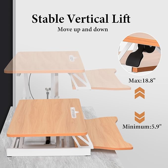 37 Inch Standing Desk Converter - Manual Pneumatic Spring, Two Monitor Stable Standing Desk Converter,5.9"To 18.8" Height Adjustable Laptop Workstation With Keyboard Tray For Home, Company(Log Color)