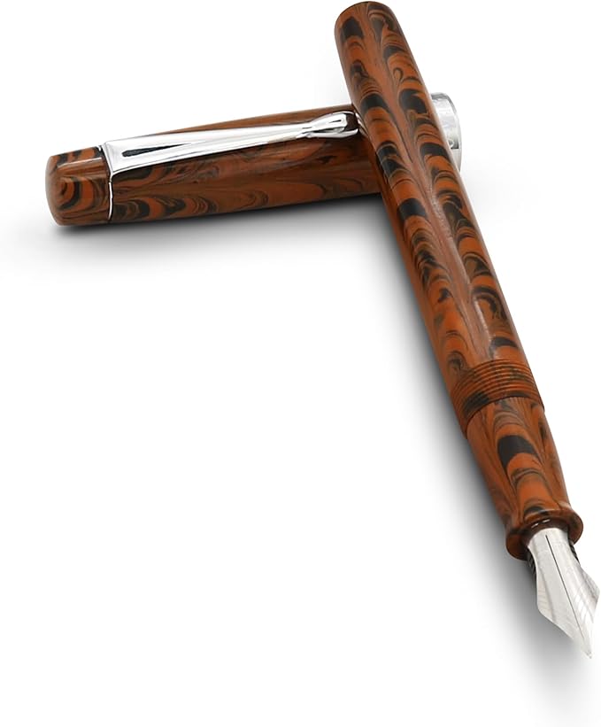 FPR Himalaya V2-Chrome Ultra Flex Nib Pen - Twist-Style Converter Filled Calligraphy Pens for Writing - Fancy Pens for Men & Women - Flex Fountain Pen w/Metal Clip & Cap Ring (Brown Ebonite)