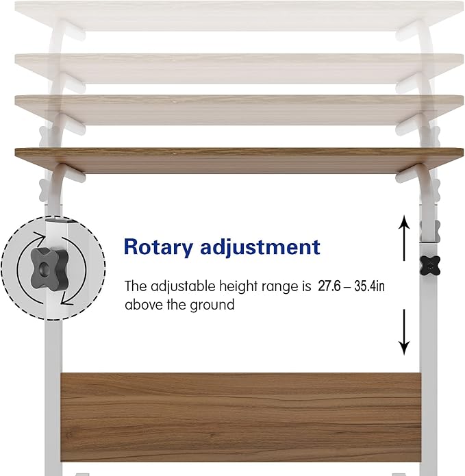 Rolling Laptop Desk Stand Up Desk Adjustable Mobile Laptop Desk, DlandHome 23.6 Inches Medium Size Side Table, Movable w/Tablet Slot & Wheels, Portable Stand for Bed Sofa Oak