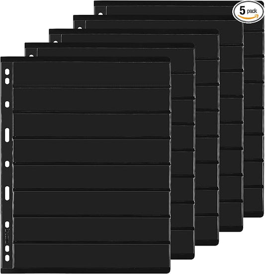 5 Sheets 10 Pages Postage Stamp Album Pages, 8 Pockets 7.7x 1.18in Stamp Collection Inserts, 9 Hole Standard Stamp Collecting Album Sleeves for Stamp Collection Binder IS010810