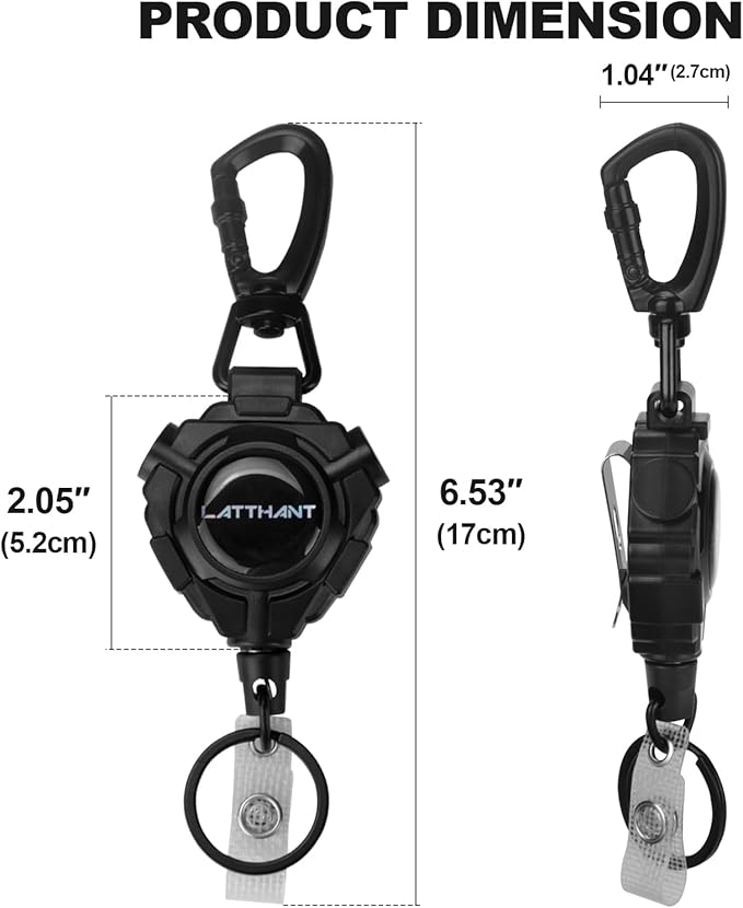 LATTHANT id Badge Holder Retractable Clip, 2 Pack Heavy Duty Retractable Keychain with 31.5 in Smooth Steel Cord, Durable 360-degree Rotating Carabiner Badge Holders for Work, Fishing, 9 oz