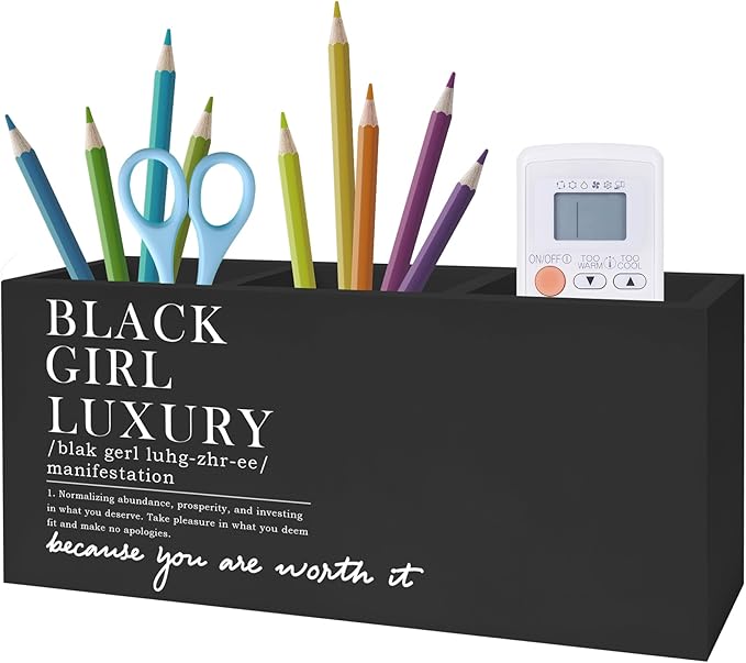 Exqcom Black Girl Luxury Inspirational Pen Pencil Holder, Desk Accessories Gifts for Black Women, African American Positive Affirmations Pencil Pen Holder Organizer for Home Office