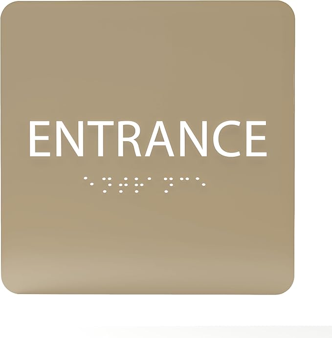 ADA CENTRAL SIGNS - 6" X6" Entrance Sign - ADA Compliant Tactile Graphics Grade 2 Braille Text Acrylic Wall Sign - Entry, Way in, Access Signs for Office, Hotel, Schools, Apartment, and Restaurants