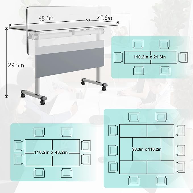 JEHUJD Conference Table,55.1''Folding Conference Room Table for 4-12 People,Mobile Flip Top MeetingTraining Table with Different Coulor and Styles for Offices, Classrooms,Meeting Room (8, 70.8''F)