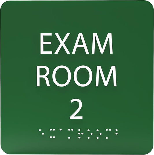 ADA CENTRAL SIGNS - 6" X6" Exam Room 2 Sign - ADA Compliant Tactile Graphics Grade 2 Braille Text Acrylic Wall Signs - Educational Institution Directional Assistance Test Center Door Sign for Schools