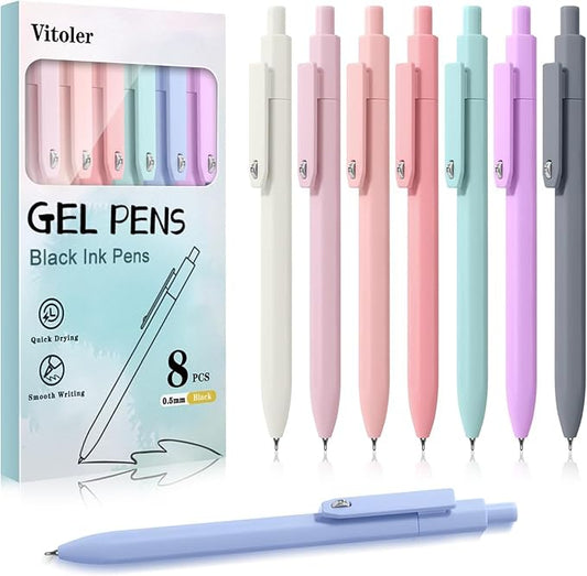 Piochoo Gel Pens, Quick Dry Black Gel Ink Pens Fine TIp, No Smudge, Smooth Writing Cute Aesthetic Pen for Women Nurses School Office Supplies