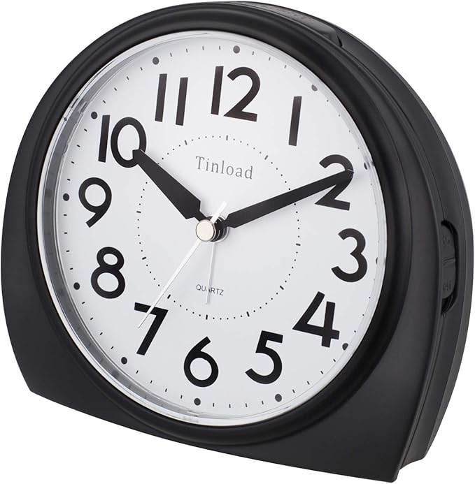 Tinload 5.5" Large Analog Alarm Clock Silent Non Ticking, Gentle Wake, Beep Sounds, Increasing Volume, Battery Operated Snooze and Manual Light, Easy Set, Black (Best for Elder)