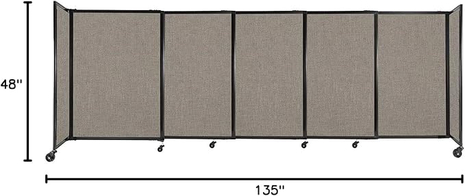 Versare Straightwall Sliding Portable Wall Partition | Freestanding Office Dividers | Locking Wheels | Temporary Room Separator | 11'3" Wide x 4' Tall Warm Pebble Fabric Panels