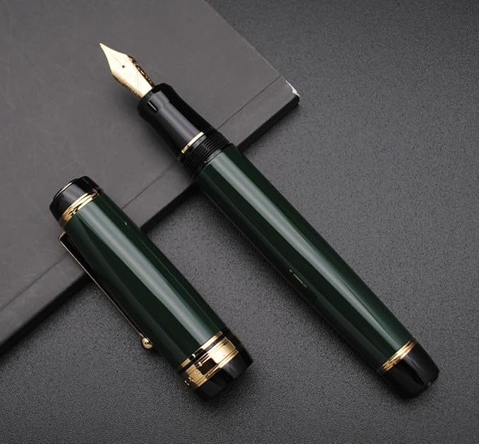 xixixiaozhu Metal Big Fountain Pen Set Medium Nib 0.7mm, Includes Ink Refill Converter, 5 Ink Cartridges & Gift Box (Medium Nib 0.7mm, Green)