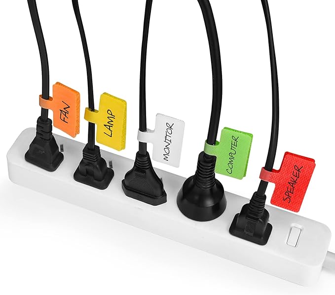 Trilancer Cable Cord Labels Large Size, for Organizing Wires and Identification, Multicolored Handwriting Cable Tags, Reusable with Multiple Uses - 24 PCS
