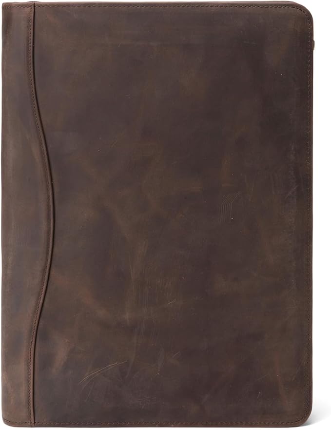 Geslun Genuine Leather Portfolio, Legal Size 8.5 x 14 Pad Holder, Business Padfolio for Men and Women, Zippered 14" Laptop Organizer, Executive Professional Work Travel Notepad Folio, Dark Khaki