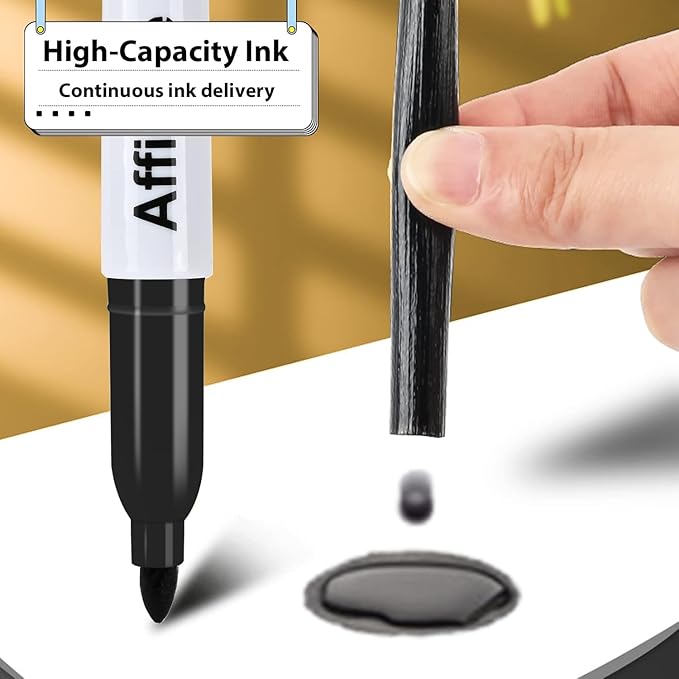 Affisure Permanent markers, 100 packs permanent markers bulk, quick dryingin one second, waterproof, smooth, noteasy to erase, durable, can be markedon glass, tiles and cloth, office supplies