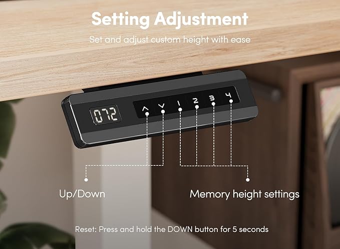 FEZIBO 55 x 24 Inch Height Adjustable Electric Standing Desk with Double Drawer, Computer Desk, Home Office Stand Up Table with 4 Height-Adjustable Feets & 2 Hooks, Maple