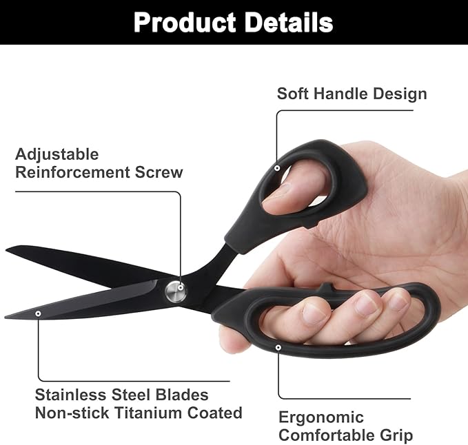 Zicolu Premium Proseries Sewing Fabric Scissors Bundle (10"/9"/6"), Black Office Scissors All Purpose, Sharp Titanium Coated Blade, Comfort Grip Soft Handles for Diy Craft, Paper, Art, School, Home