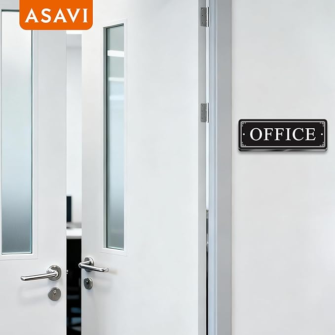 ASAVI “OFFICE” Acrylic Door Sign – Waterproof & Fade-Resistant Office Label with Strong Adhesive + Pre-Drilled Holes (8.7"x3") | Ideal for Doors and Walls in Offices, Lobbies, and Workspaces (Black)