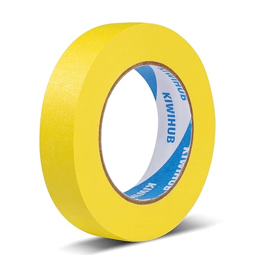KIWIHUB Yellow Painter's Tape,1 inch x 60 Yards - Medium Adhesive Masking Tape for Painting,Labeling,DIY Crafting,Decoration and Medium Adhesive Masking Tape for Painting,Labeling,Automotive Refinish