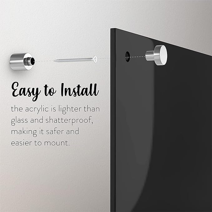 Acrylic Dry Erase Board for Wall with Stylish Border - Shipped Next Day, Made in USA, Non-Magnetic Whiteboard, Wall Mounted Board, Easy to Clean (Black - 36x48)