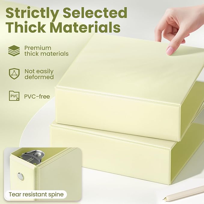 SUNEE 3 Ring Binder 3 Inch 1 Pack, Clear View Binder Three Ring PVC-Free (Fit 8.5x11 Inches) for School or Office Supplies, Light Yellow
