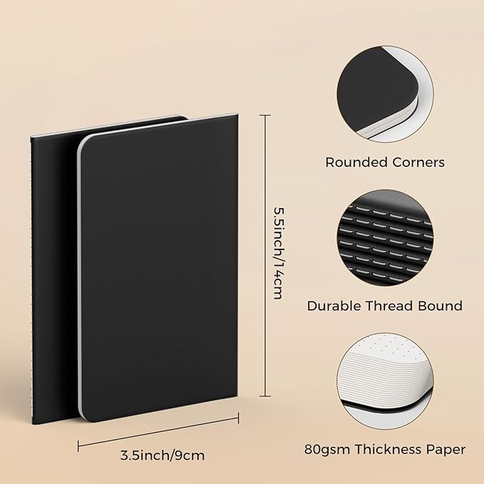 XYark Dot Grid Pocket Notebooks, 20 Pack Mini Notebook Bulk, 3.5x5.5 inch, A6 Size Thick 80GSM Dotted Paper, Black Cover Small Journal for Men, Women, Work, Journaling & Business Notes