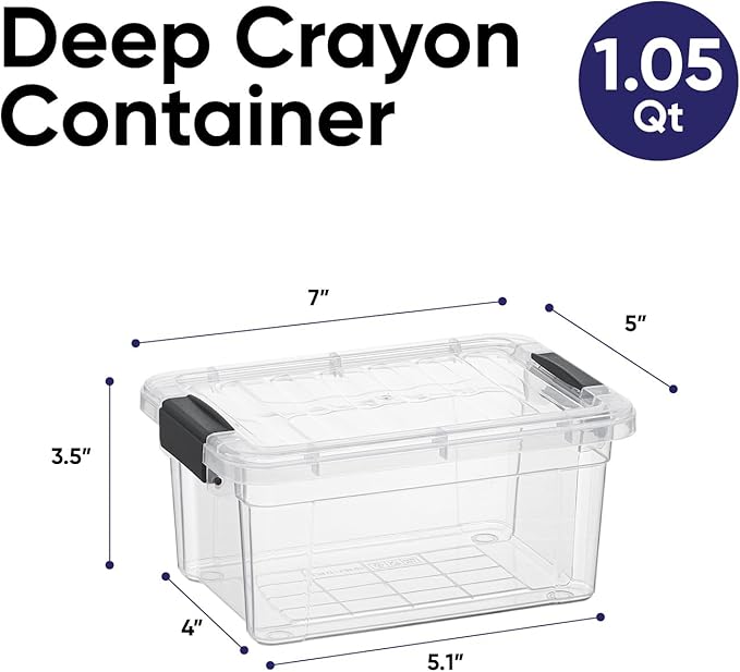 Superio Mini Storage Container Plastic Crayon Box Art Supplies and Sewing Case Stackable Clear Small Organizer for Beads, Stationery, Chalk, and Food, 1.05 Quart, 2 Pack