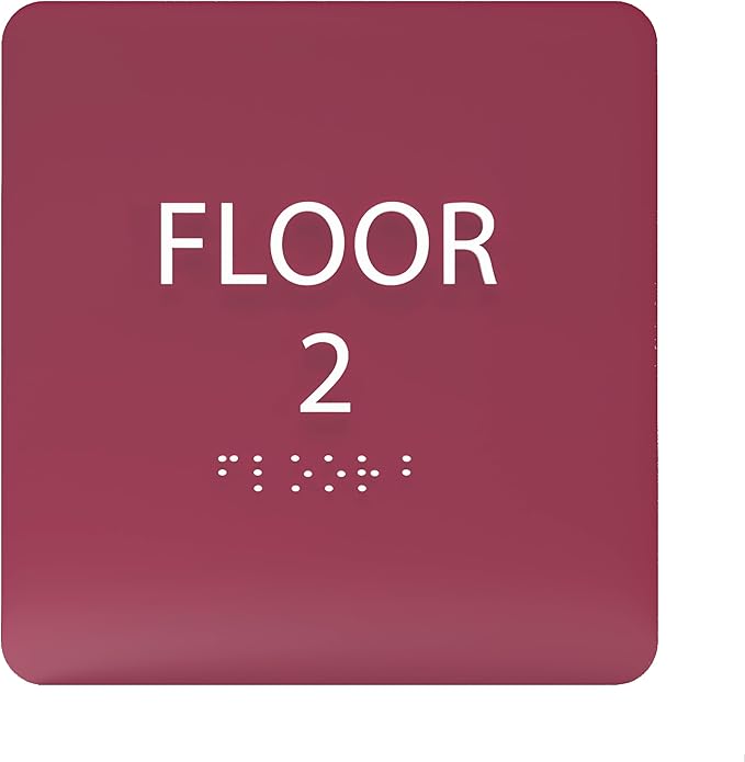 Burgundy ADA Floor 2 Sign with Braille – Made from Durable Acrylic and Ready to Mount