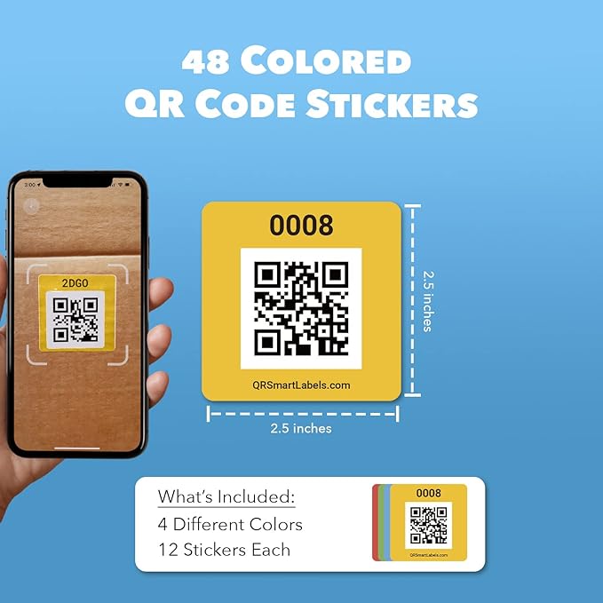 Smart Labels QR Code Stickers Pack of 48 (Original) Made in USA - QR Code Labels for Storage & Inventory Tracking, Storage Unit Organization, App Stickers for Inventory Organization & Moving Supplies