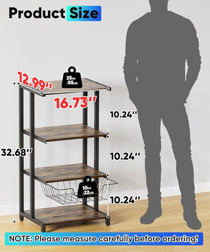 Ardier Media Stand with Detachable Baskets, 4-Tier AV Media Stand Corner Shelf for DVD Players/Cable Boxes/Games Consoles, Audio Storage Rack for Living Room, Gaming Room, Music Studio, Black